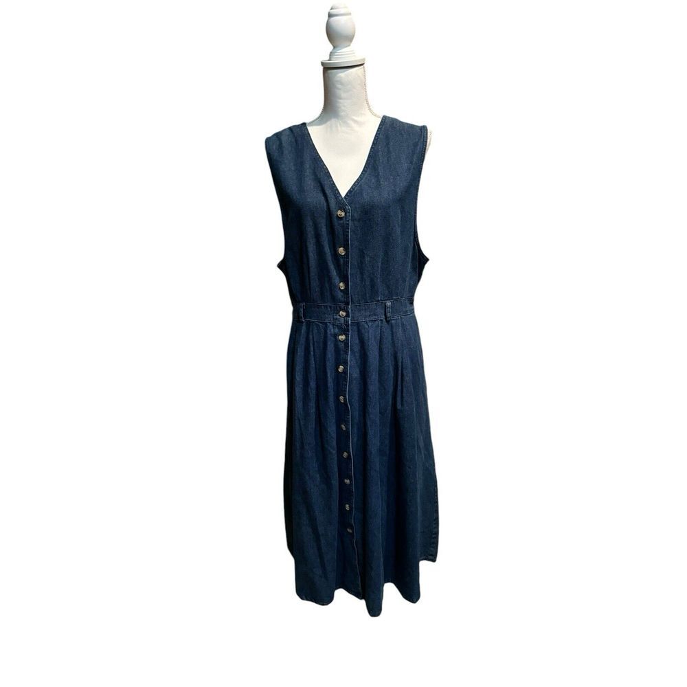 Willow Ridge Women's V-Neck Sleeveless Denim Dress Jumper 80's Size 16P Vintage